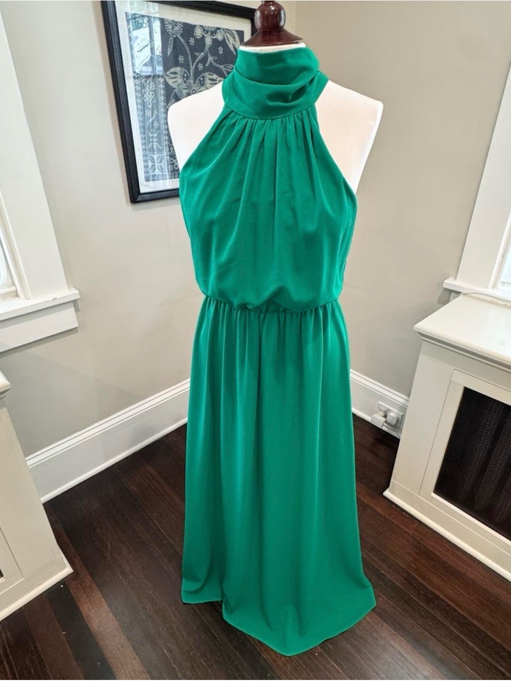 Badgley Mischka Emerald Green Halter Maxi Dress